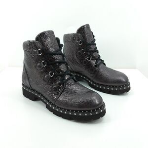 Montelliana Women 40 US 10 Claudine Boots Black Lug Sole Metallic Studded NEW